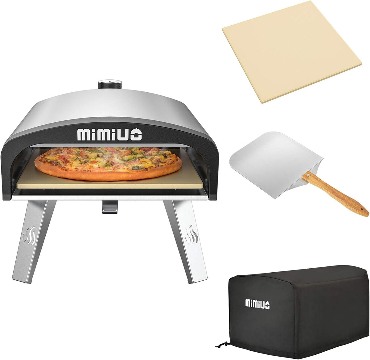 Stainless Steel Outdoor Gas Pizza Oven 12" | Portable BBQ Grill w/ Stone & Peel