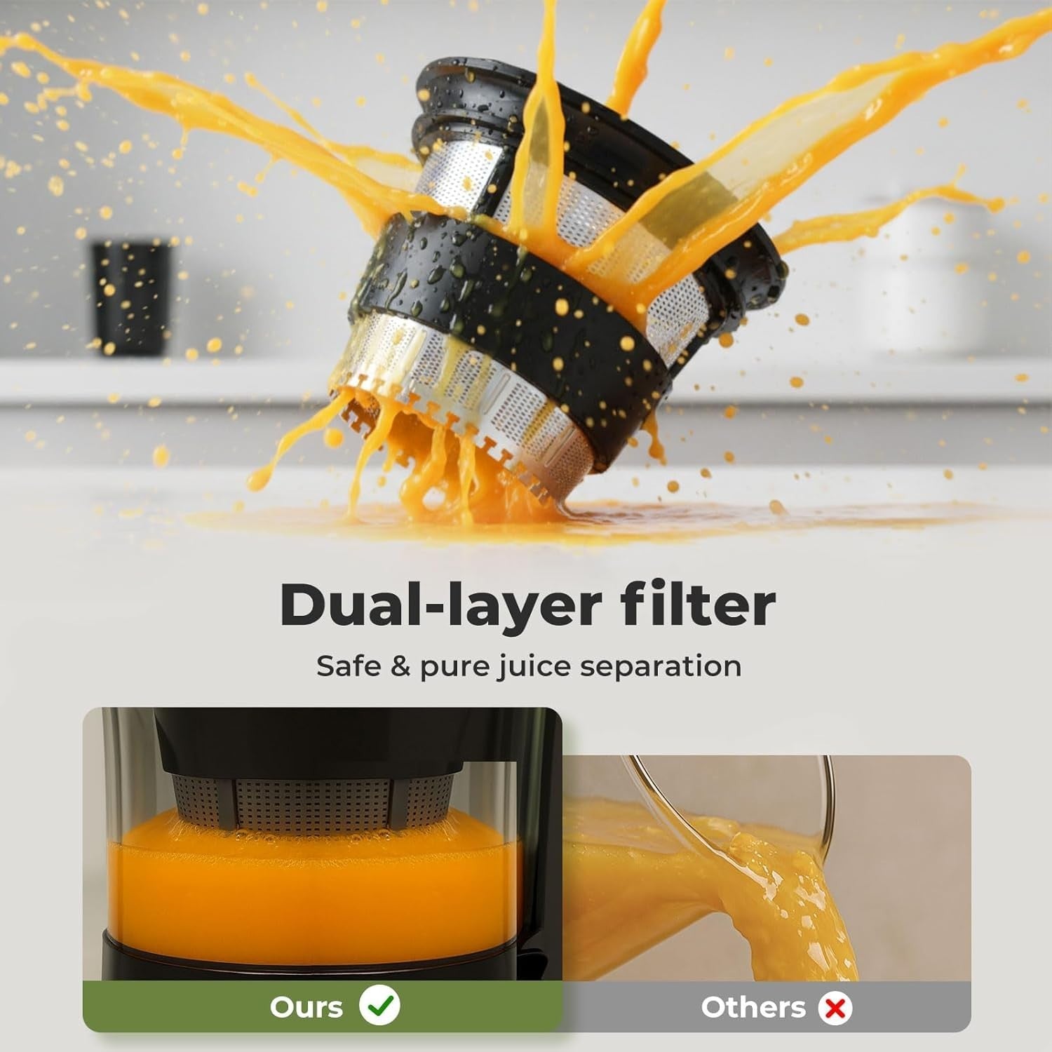 Cold Press Slow Juicer High Yield Dual Filter Quiet Reverse Easy Clean
