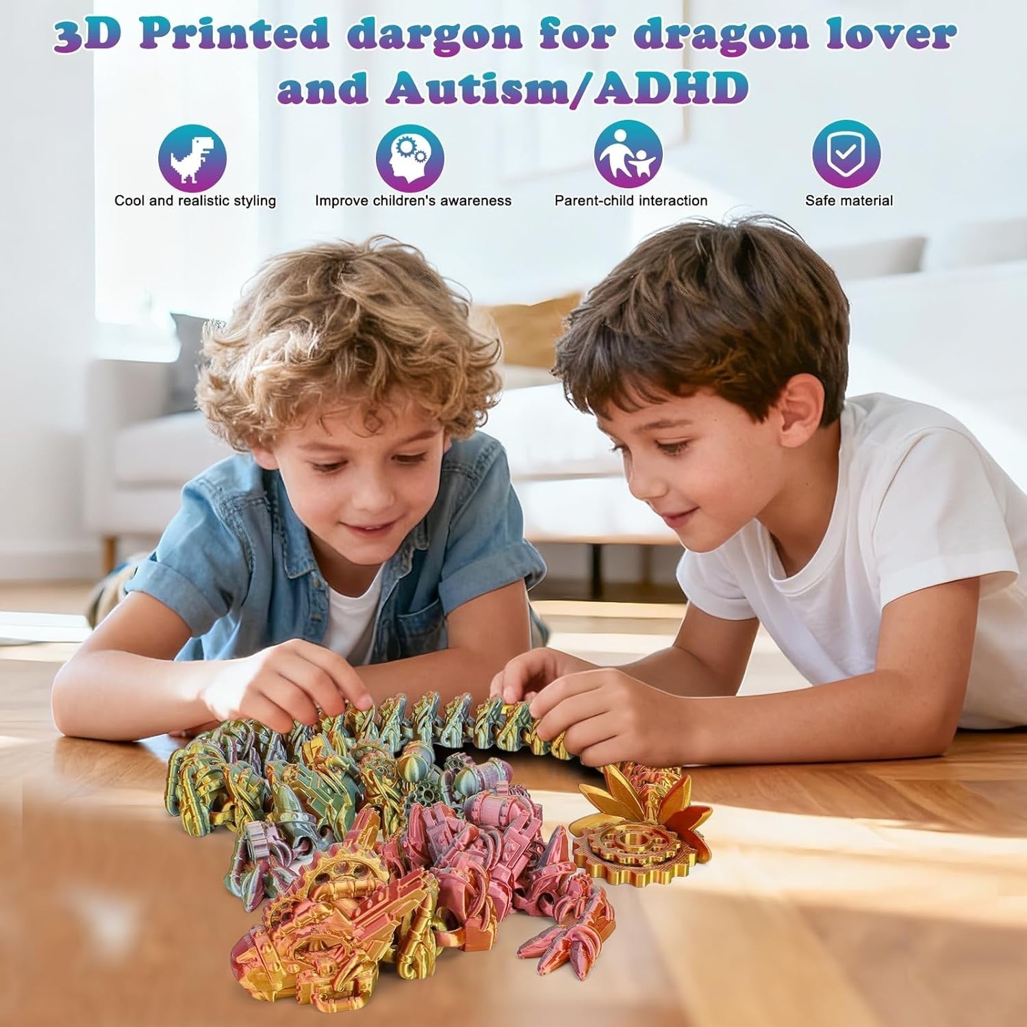 Large 3D Printed Steampunk Dragon Articulated Fidget Desk Decor