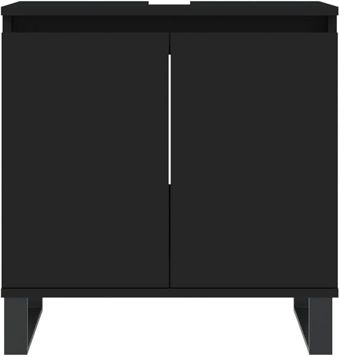 Black Under Sink Bathroom Cabinet 58cm Modern Vanity Unit with Doors & Metal Leg