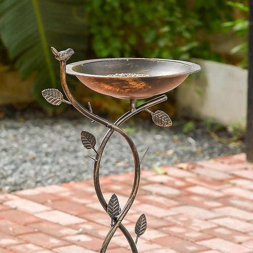 28" Bronze Iron Bird Bath Stand – Elegant Outdoor Feeder Bowl for Garden Décor