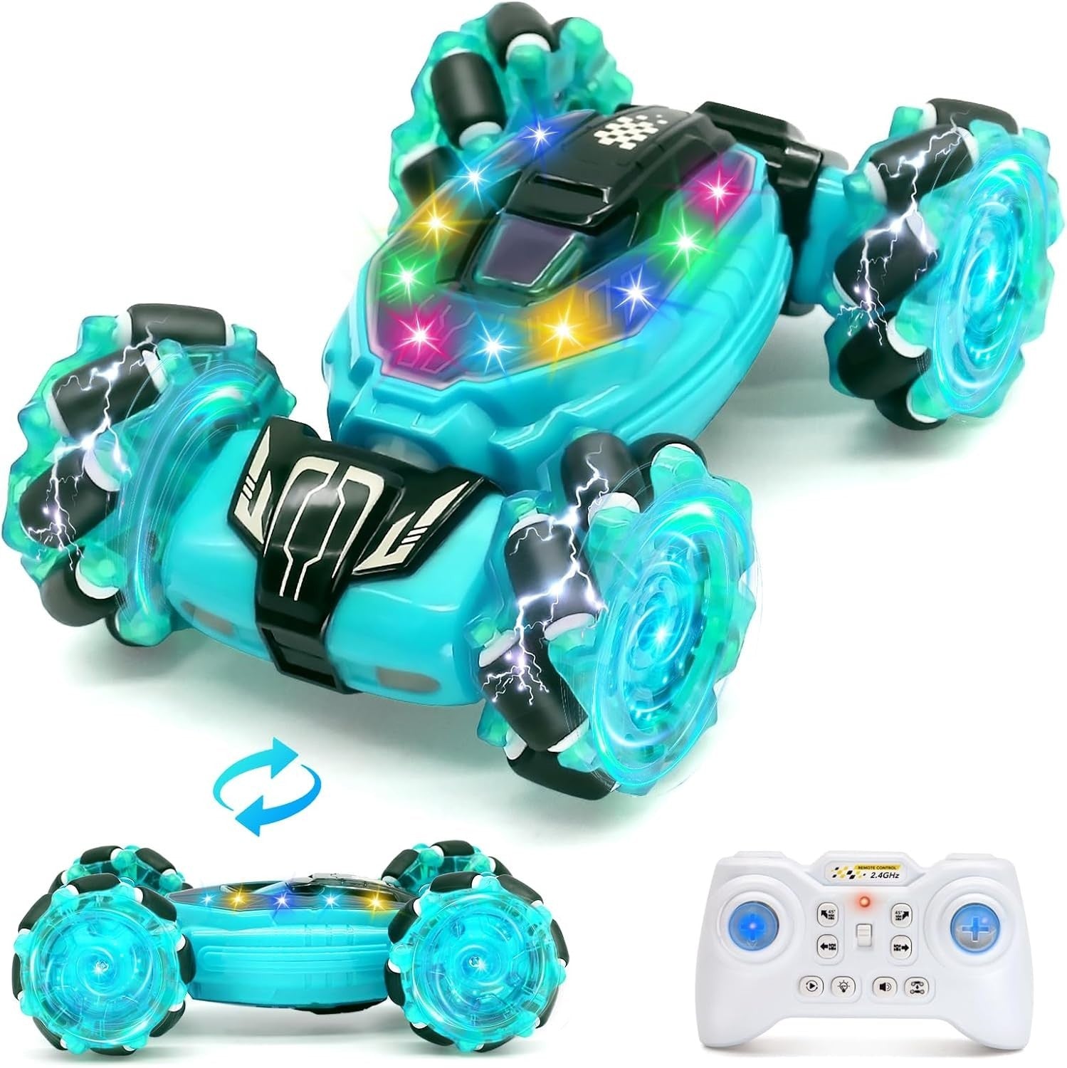 4WD RC Stunt Car 360° Flip – LED Lights, Rechargeable Toy for Kids 6–12