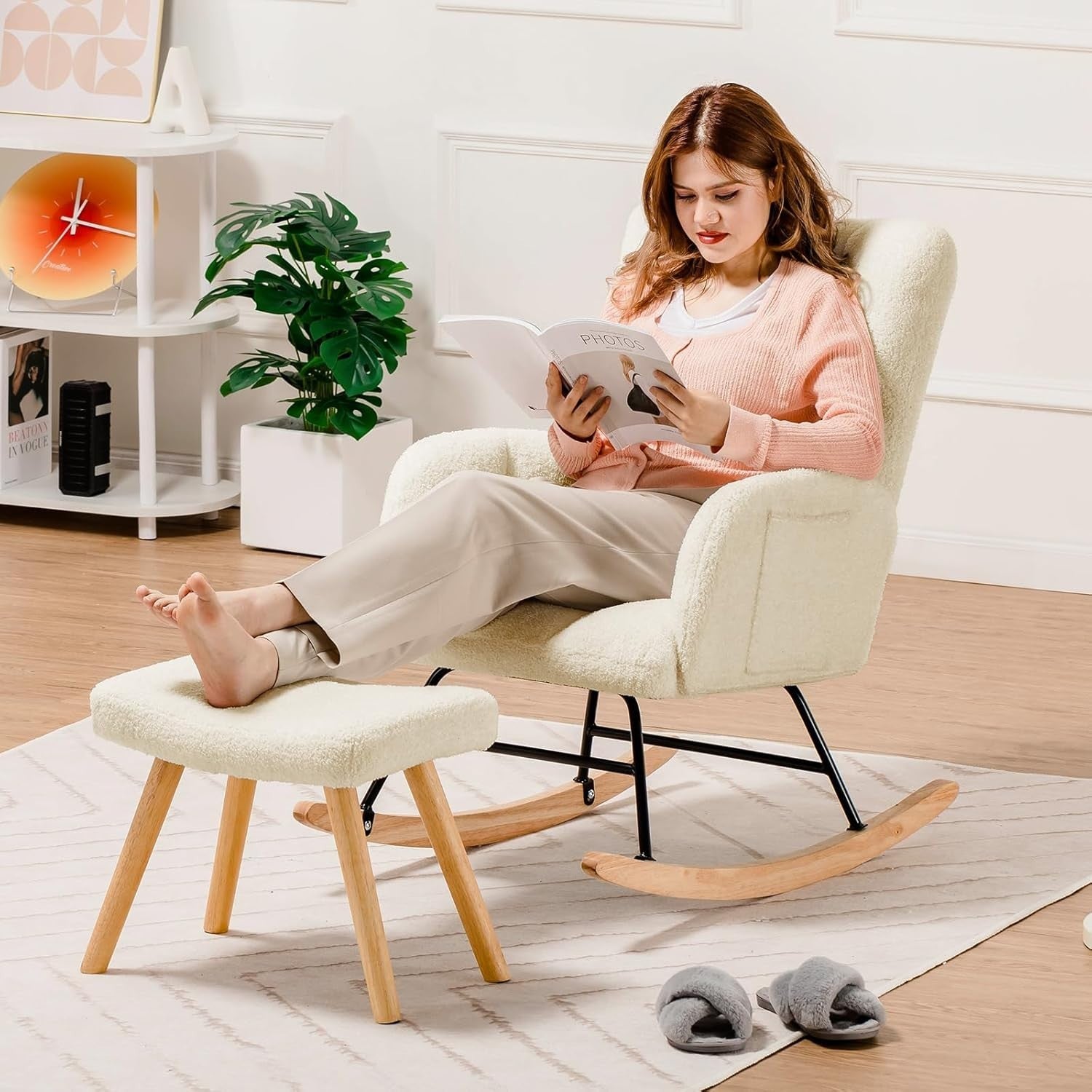 Teddy Rocking Chair with Footstool High Back Comfy Armchair Lounge