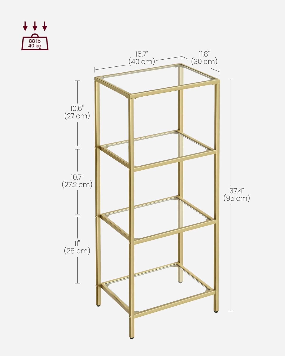Modern 4-Tier Gold Glass Shelf Unit | Luxury Display Rack Storage for Home Offic