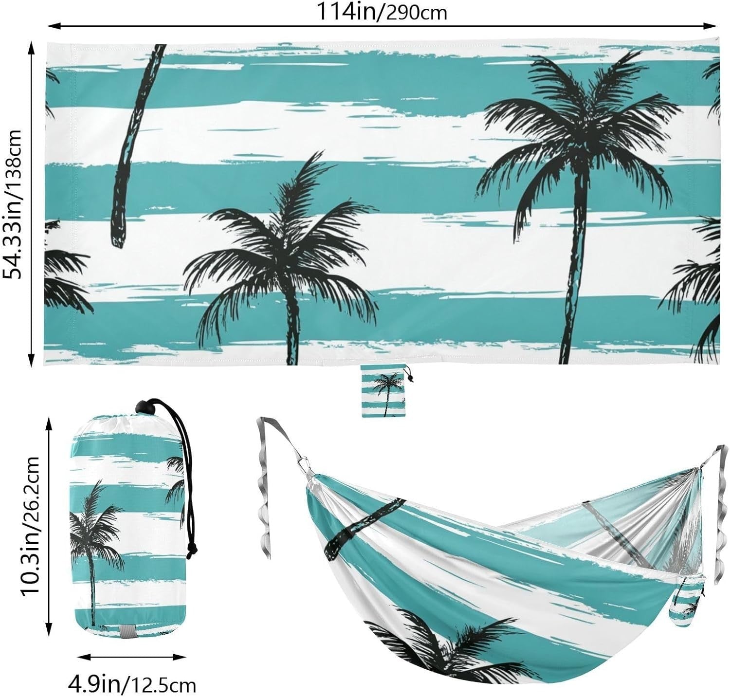 Outdoor Fabric Hammock 2 Person with Tree Straps 330lb Capacity Patio Beach
