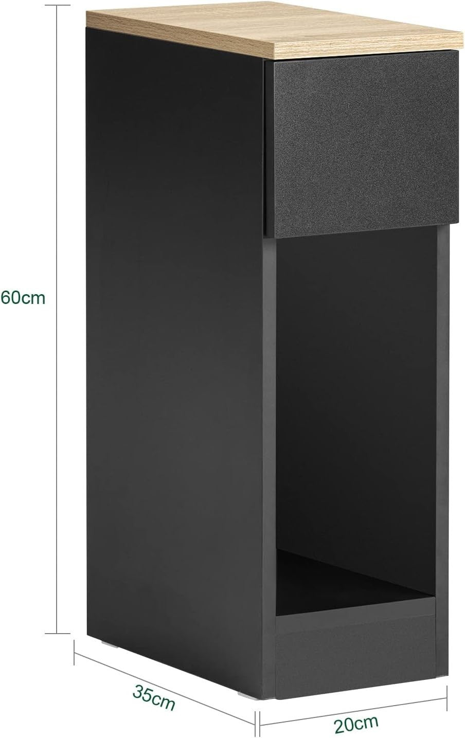 Set of 2 Slim Black Bedside Tables with Drawer & Shelf | Modern Narrow