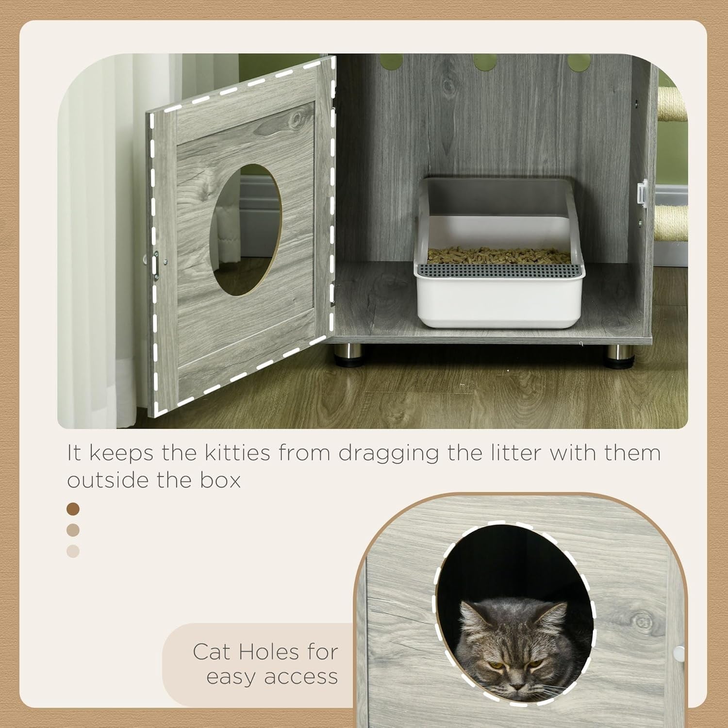 Cat Litter Box Enclosure with Cat Tree Scratching Posts Platform Condo