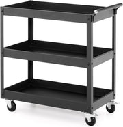 3 Tier Heavy Duty Tool Trolley Rolling Utility Cart Lockable Wheels Black