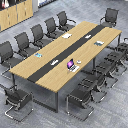 Light Walnut Conference Table 240cm w/ Metal Frame & Scratch-Resistant Top
