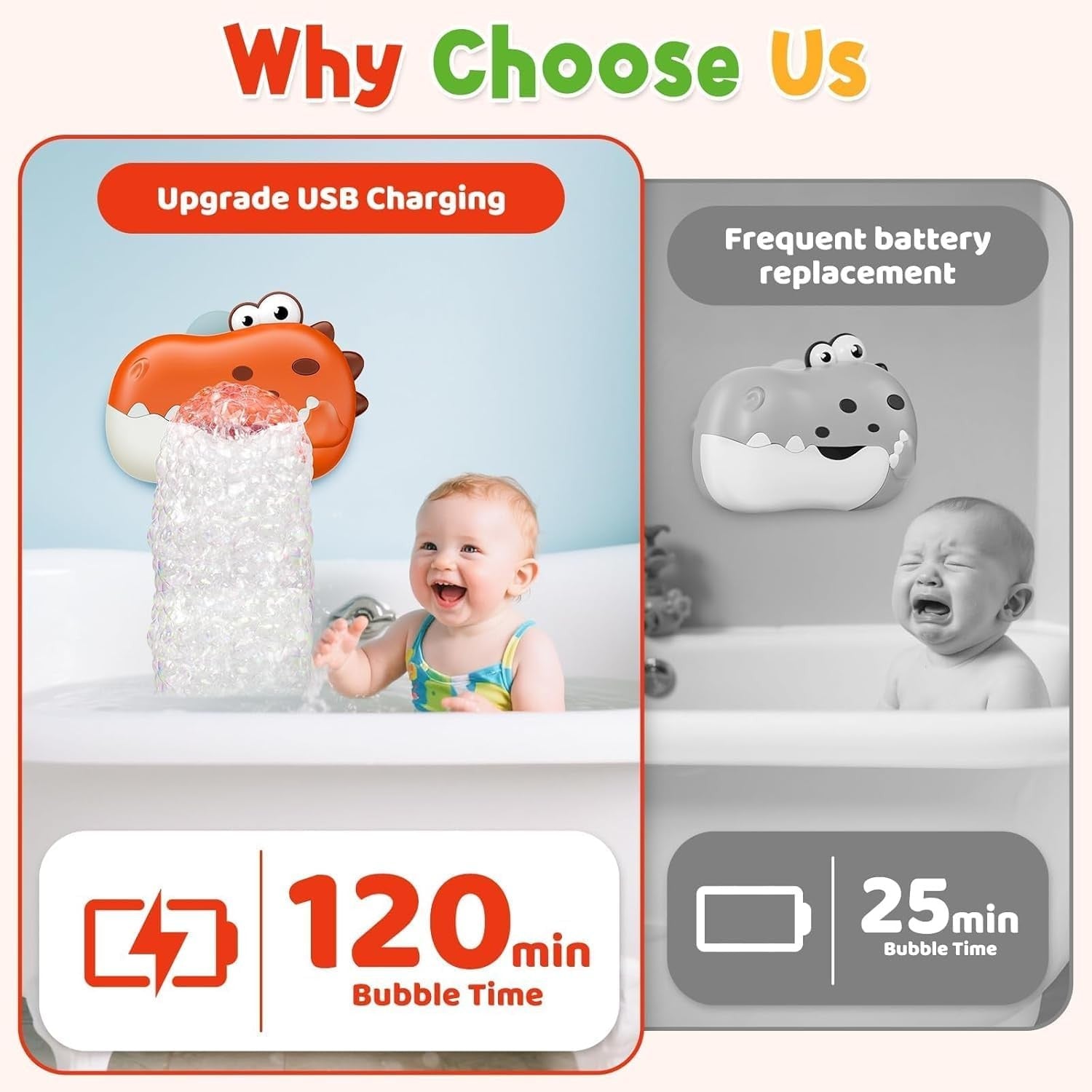 Dinosaur Baby Bath Bubble Machine with Music Toy for Toddlers Red