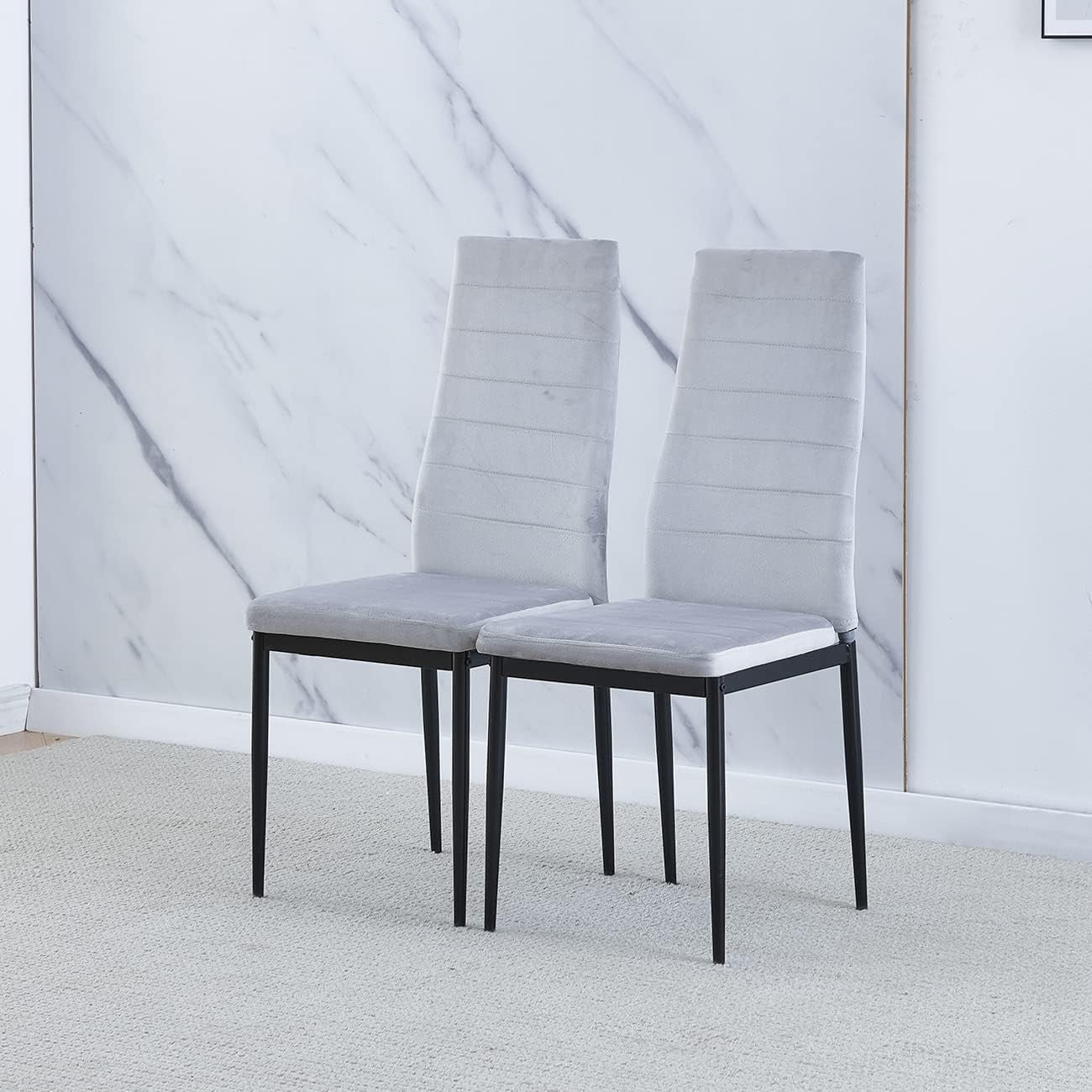 Grey Wood Dining Table & 2 Black Velvet Chairs Compact Kitchen Set