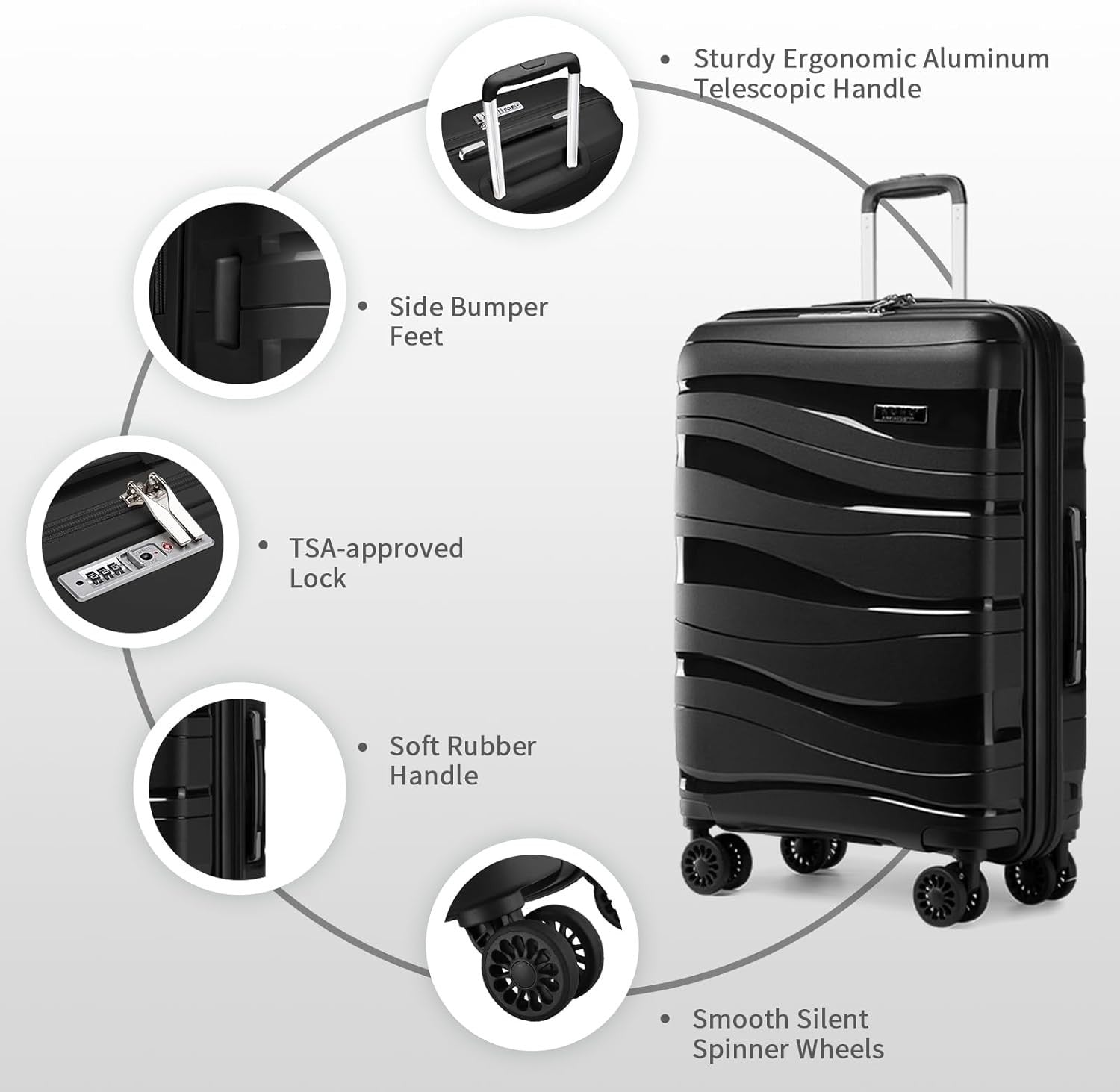 4pc Travel Luggage Set 20 24 28 Polypropylene Hard Case TSA Spinner