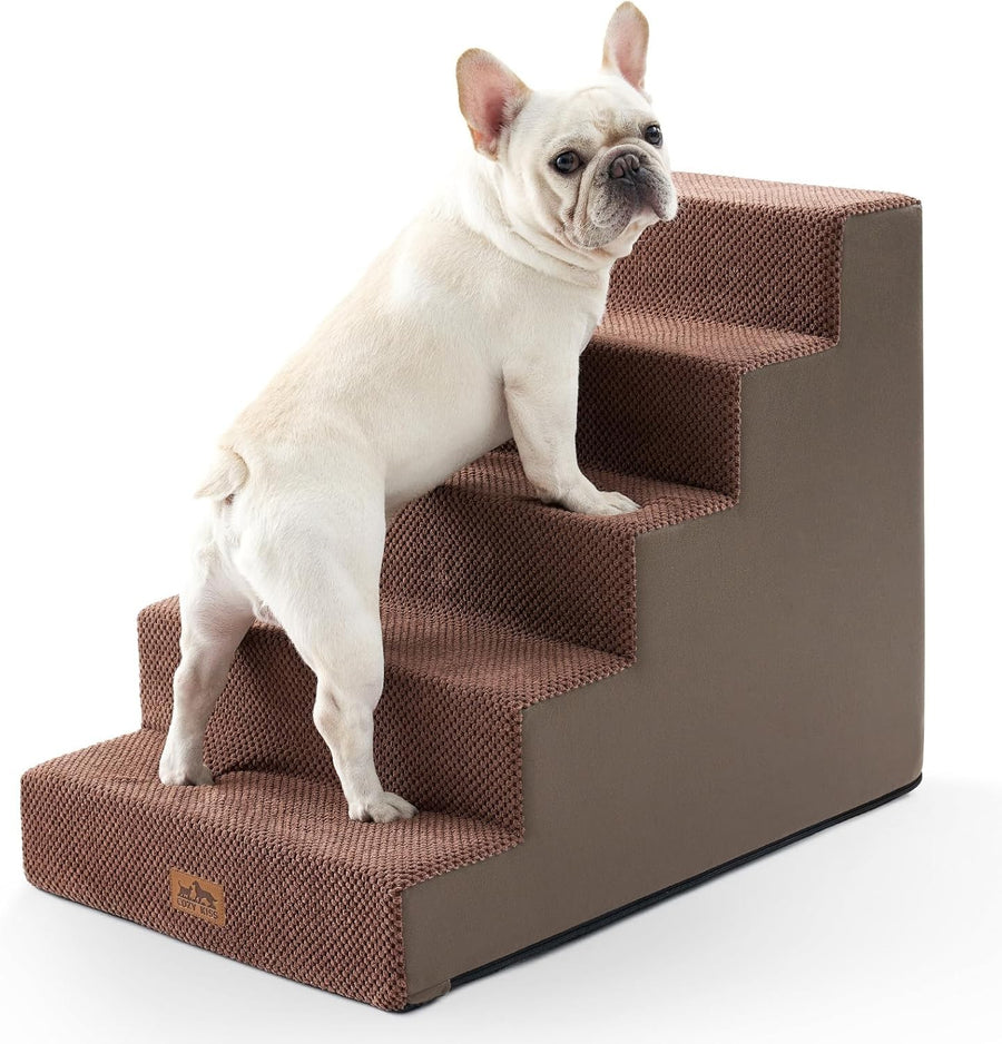 Wide Dog Stairs Non-Slip Pet Steps for Small Dogs Cats Puppy 75x50x60cm Brown