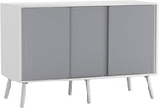 Grey Sliding Door Sideboard White Frame Cabinet Storage Modern Unit