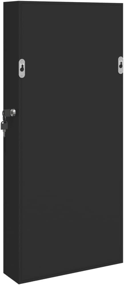 Black Wall Mounted Mirror Jewelry Cabinet Lockable Slim Storage Organizer