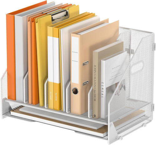 5-Tier Desk File Organizer | Vertical Mesh Magazine Holder & Paper Tray