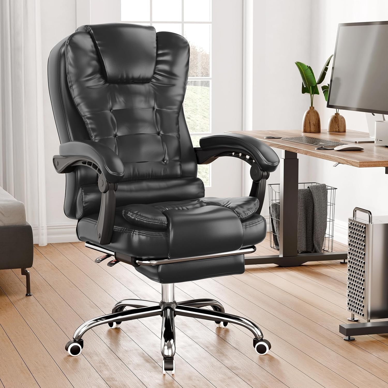 Executive High Back Office Chair PU Leather Recliner w/ Footrest Rocking Swivel
