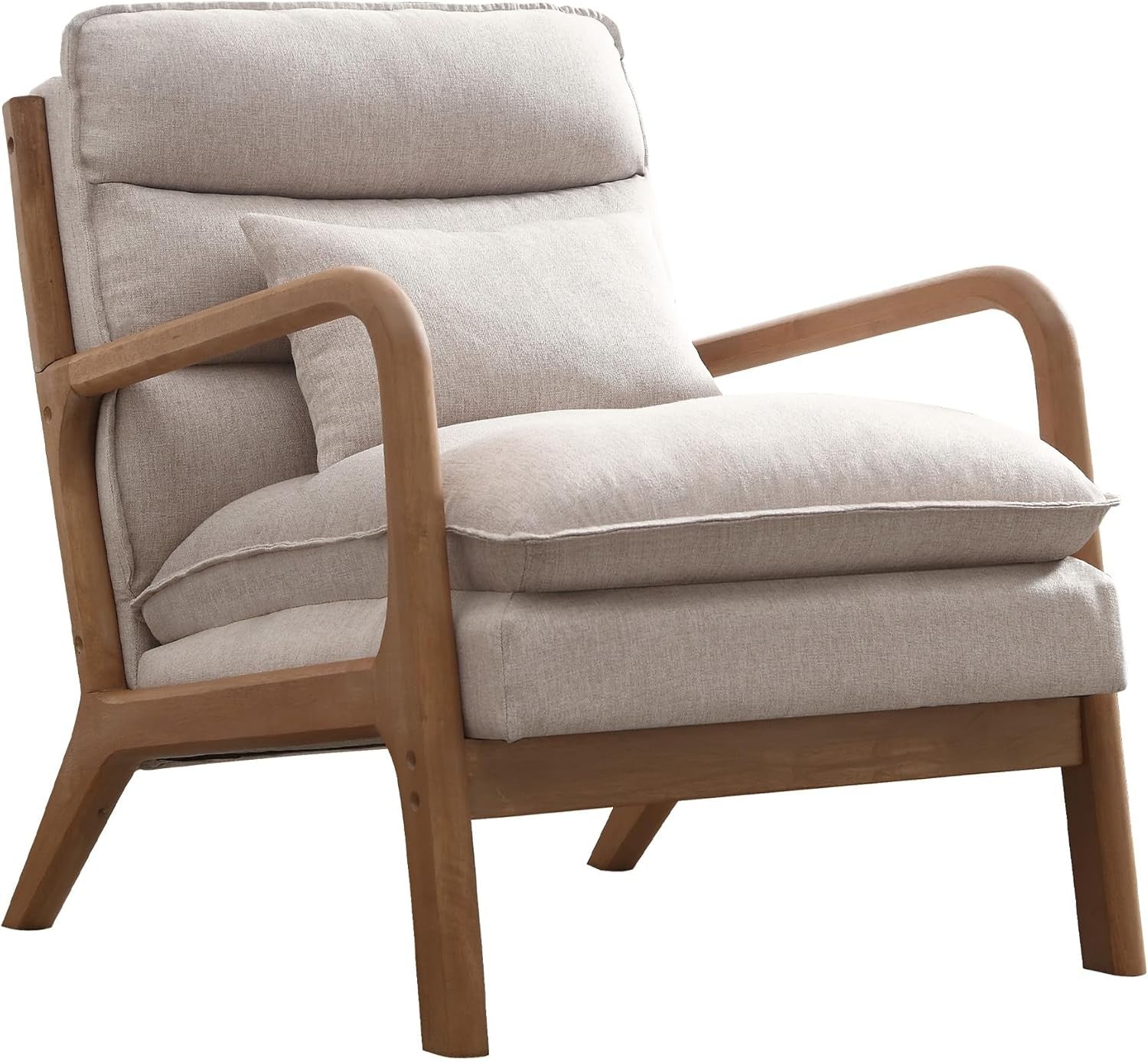 Modern Accent Armchair with Lumbar Pillow Wood Frame Beige
