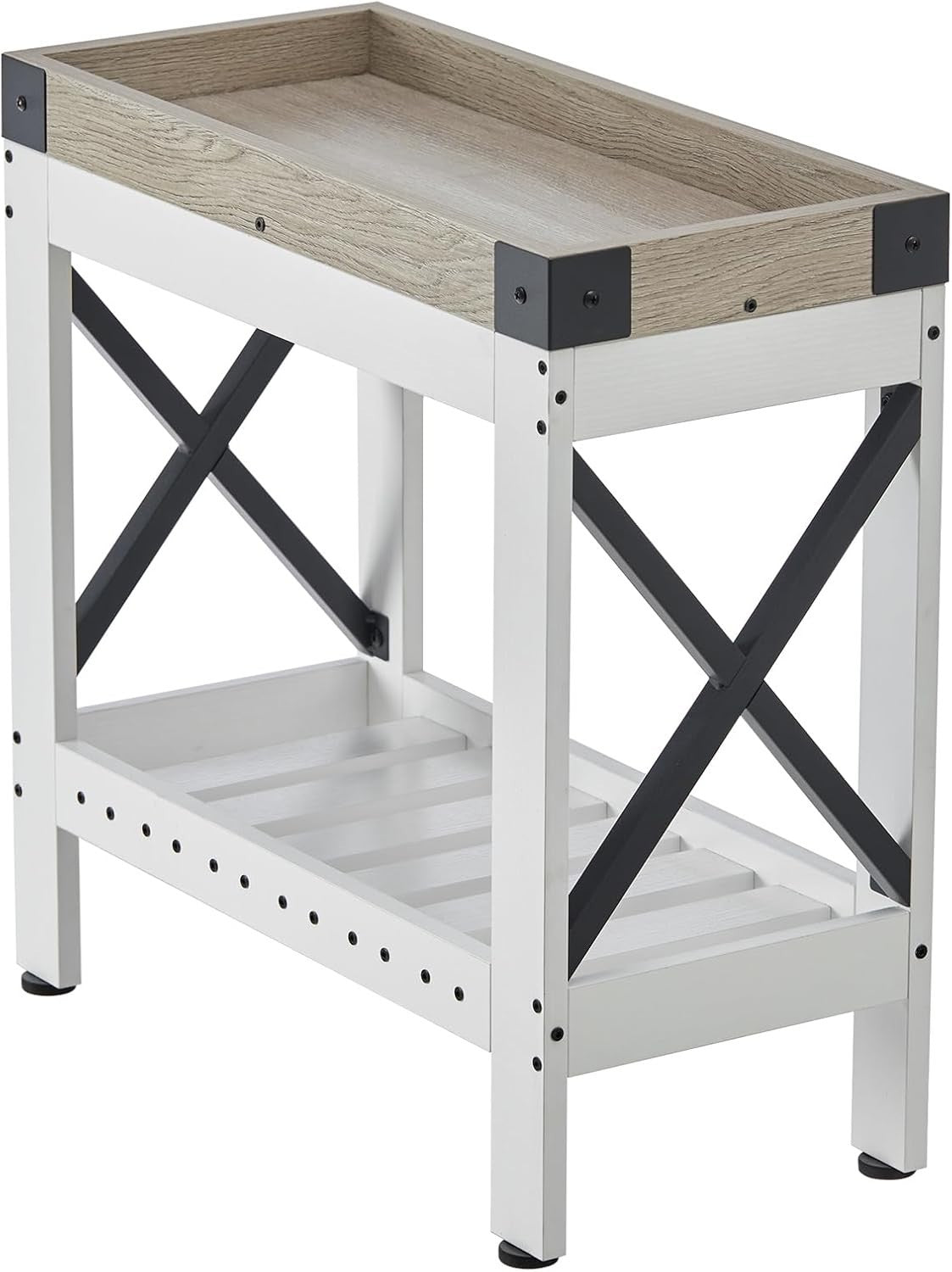 Narrow White End Table with Storage Shelf – Compact Nightstand for Small Spaces