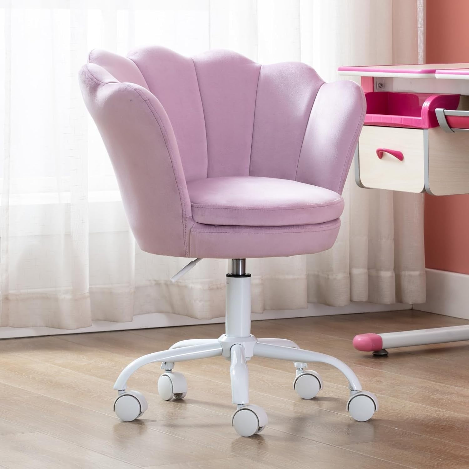 Kids Swivel Desk Chair Height Adjustable Velvet Upholstered Study Seat Purple