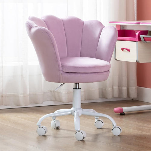 Kids Swivel Desk Chair Height Adjustable Velvet Upholstered Study Seat Purple