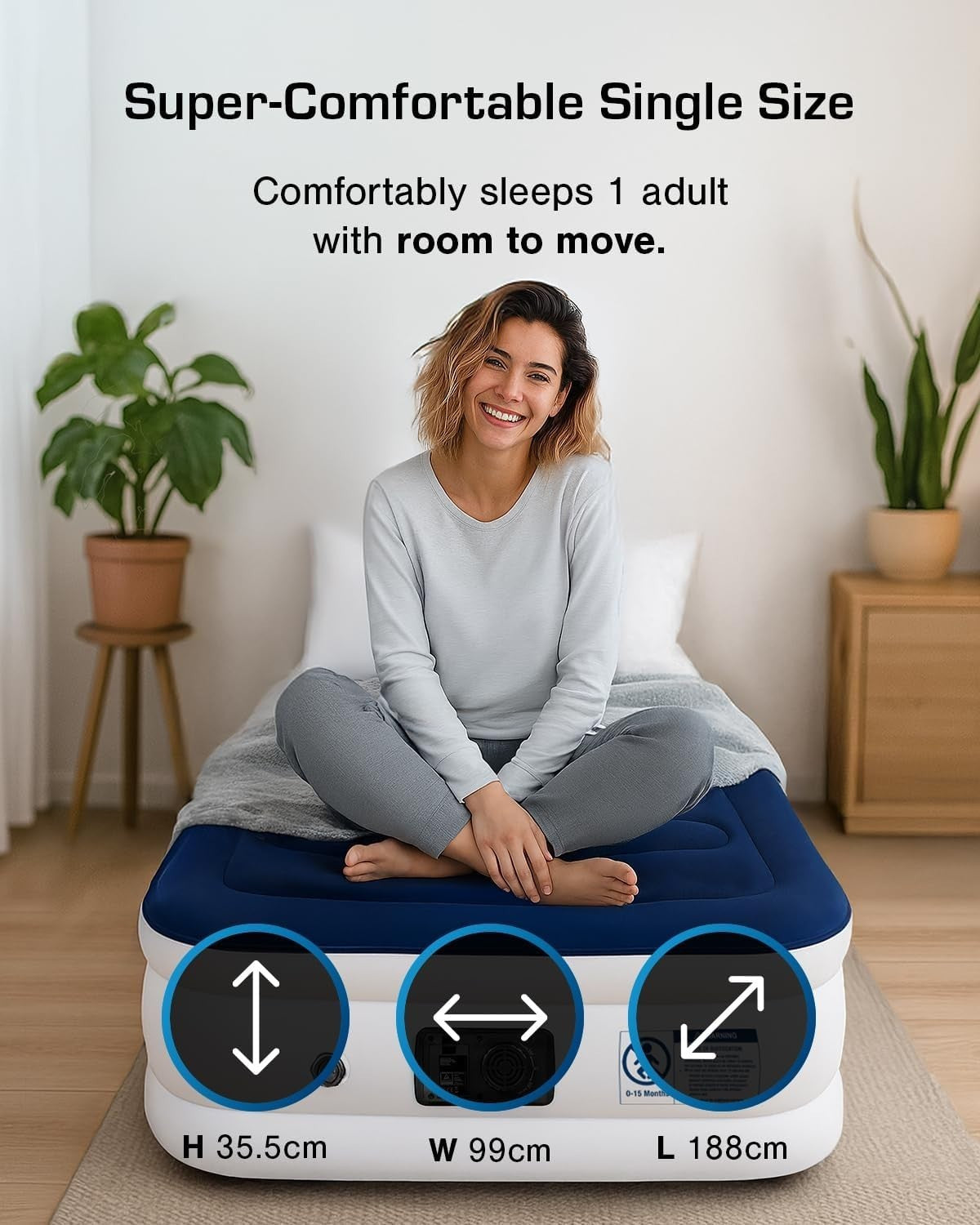Luxury Single Air Bed Built-In Electric Pump Flocked Mattress Fast Inflate