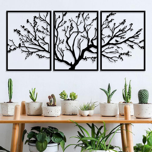 Large Tree of Life Metal Wall Art 3 Panel 53x23.6in Decor