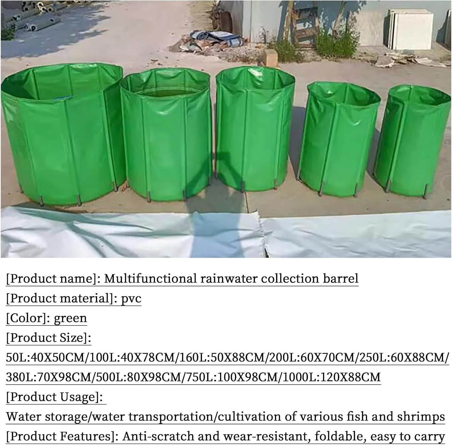 250L Folding Rain Barrel with Stand Tap Portable Outdoor Water Collector Garden