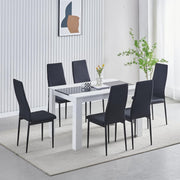 White Dining Table Set + 4 Linen Chairs | Modern 5pc Dining Set Small Space