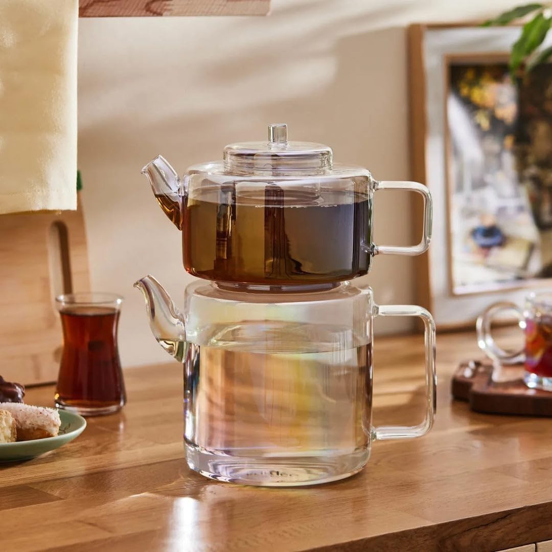 Glass Turkish Teapot Set 2.9L Borosilicate Tea Maker with Infuser