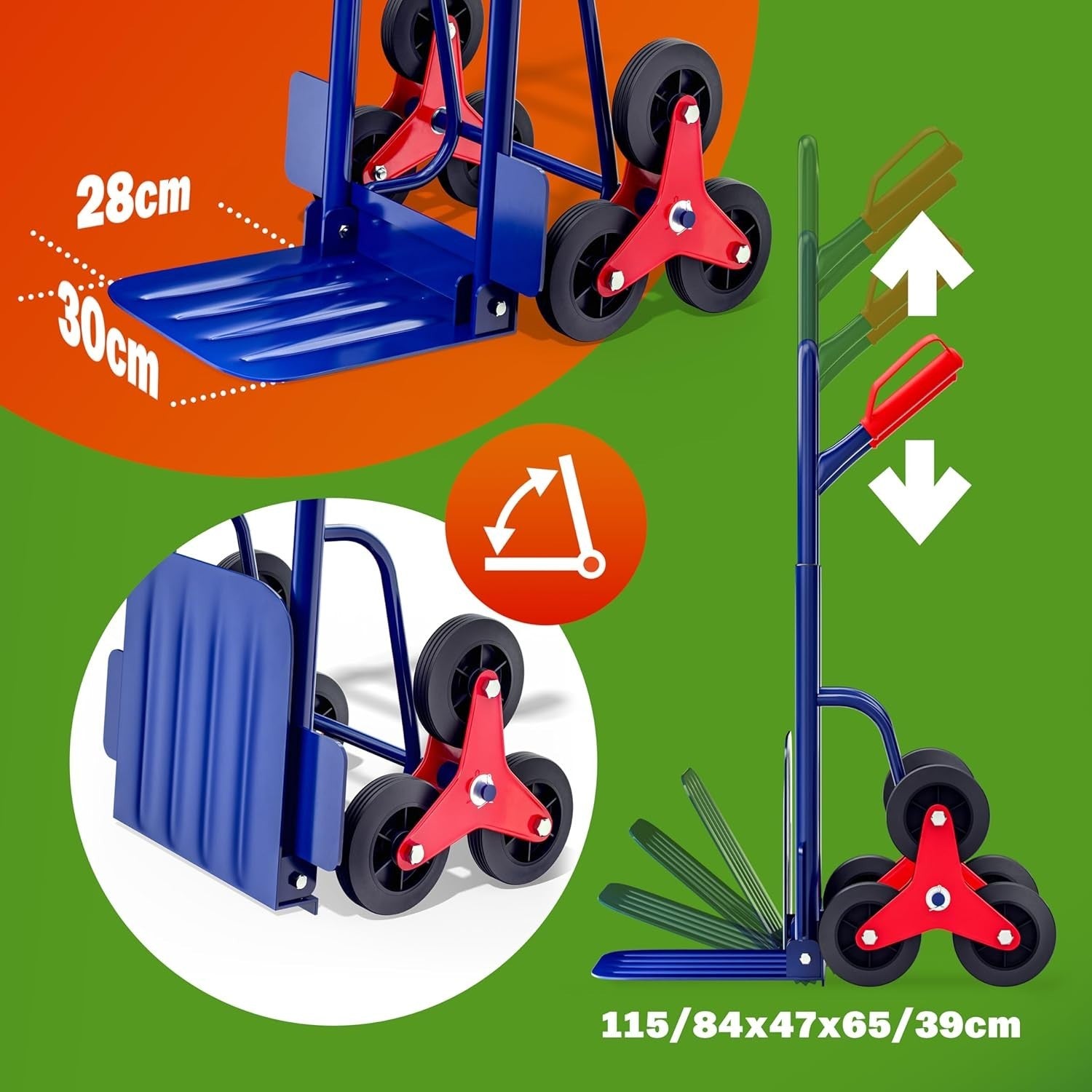 200KG Stair Climber Sack Truck 6-Wheel Folding Trolley Telescopic Handle