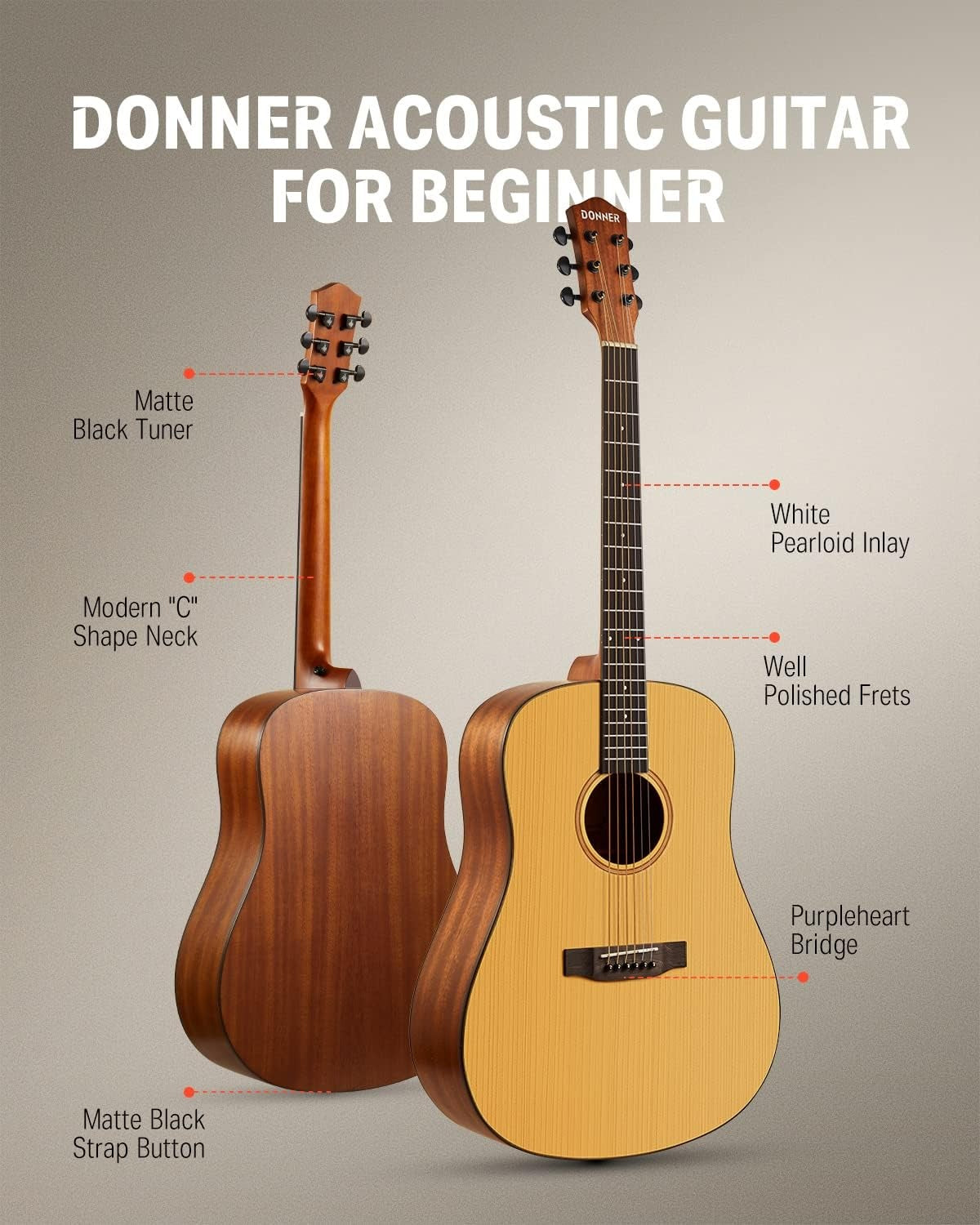 41in 4/4 Dreadnought Acoustic Guitar Starter Kit Spruce