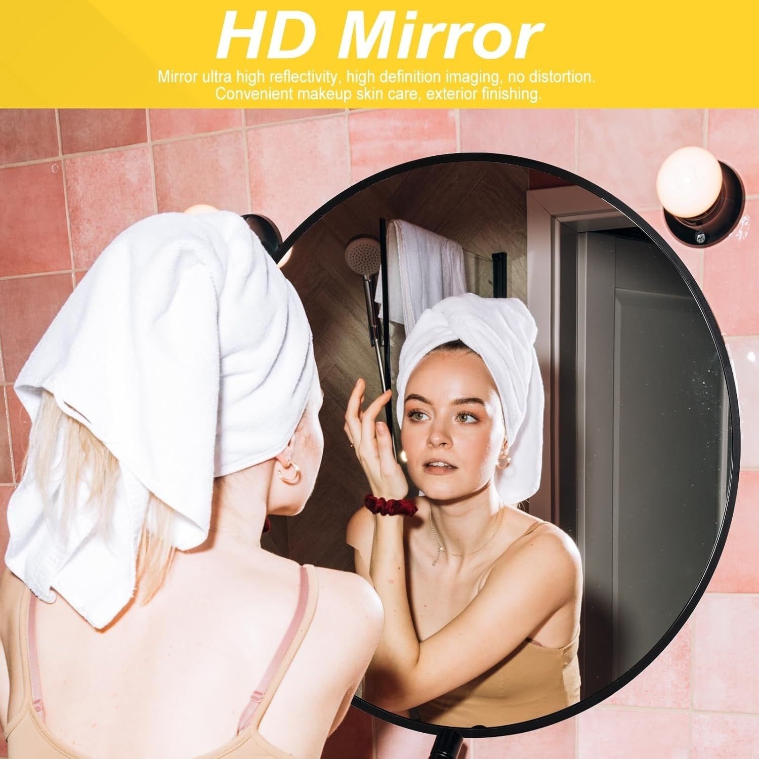 Black Round Wall Mirror 76x76 cm Metal Frame for Bathroom & Vanity