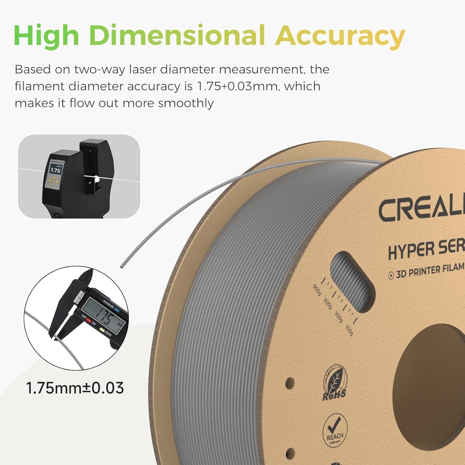 Hyper PLA Filament Gray 4KG High Speed 600mm/s 1.75mm ±0.03mm