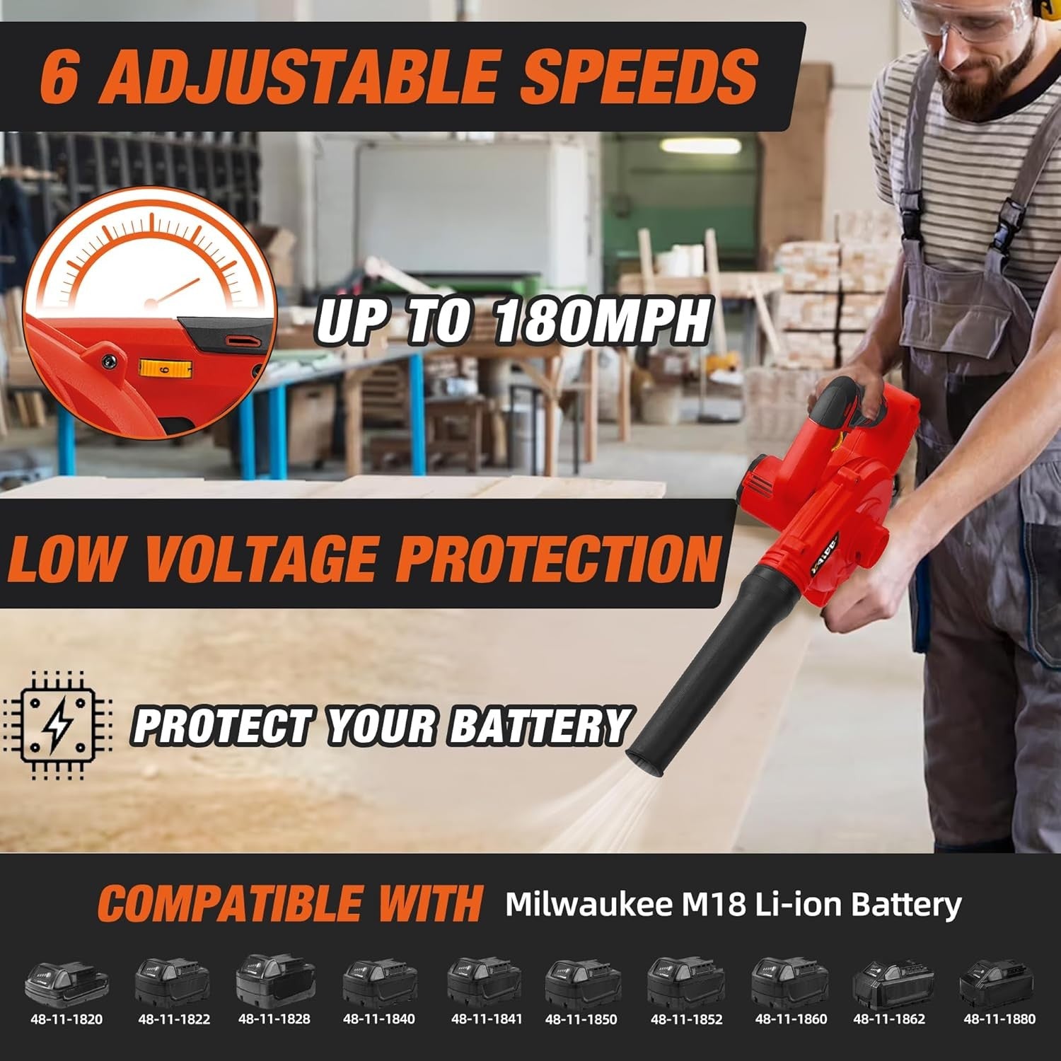 Cordless Leaf Blower Vacuum 2-in-1 Brushless 180MPH Variable Speed Tool