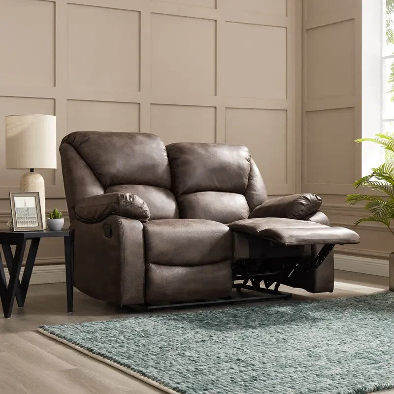 2 Seater Manual Recliner Sofa Brown Faux Leather Padded Armrests
