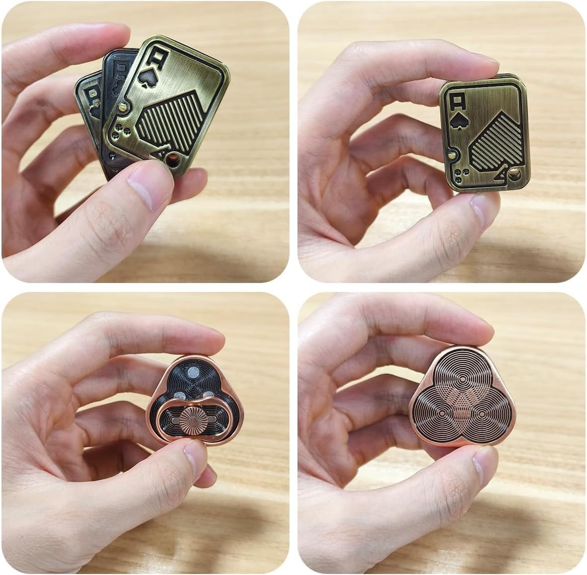 Gold 2pc Metal Fidget Kit Poker Card Triangle Stress Focus Toy