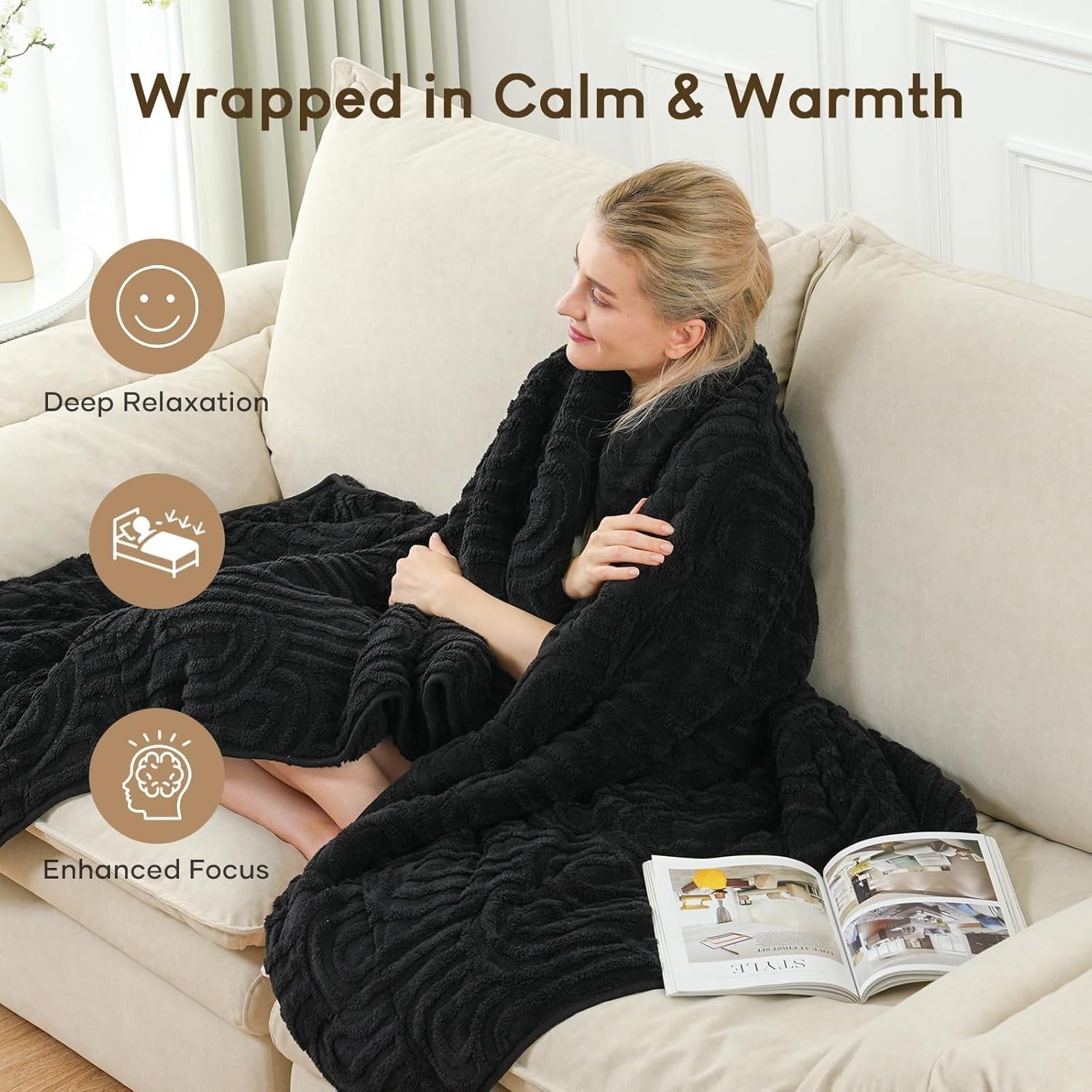 Luxury Sherpa Weighted Blanket 20lb Deep Pressure Soft Warm Fuzzy 60x80 Black