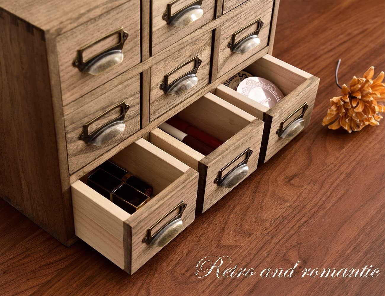 Wood Desktop Organizer 9-Drawer Chest for Jewelry, Tea & Office Supplies