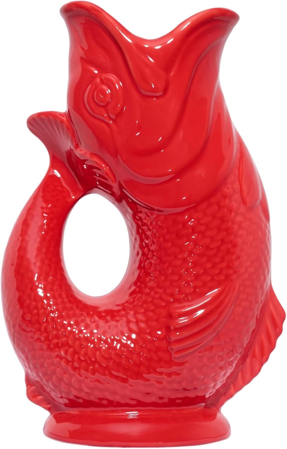 Red Fish Shaped Glug Jug Ceramic Water Pitcher Decorative 0.6L 22cm