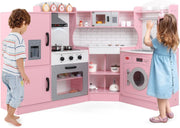 Kids Corner Play Kitchen Wooden Toy Set Light Sound Ice Dispenser Pink