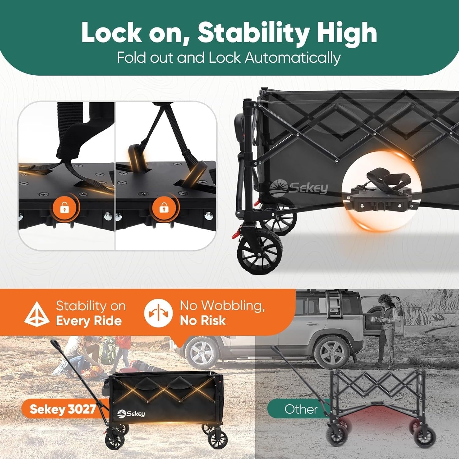 Black 350–500L Folding Camping Wagon 440lb Heavy Duty All Terrain Festival Cart