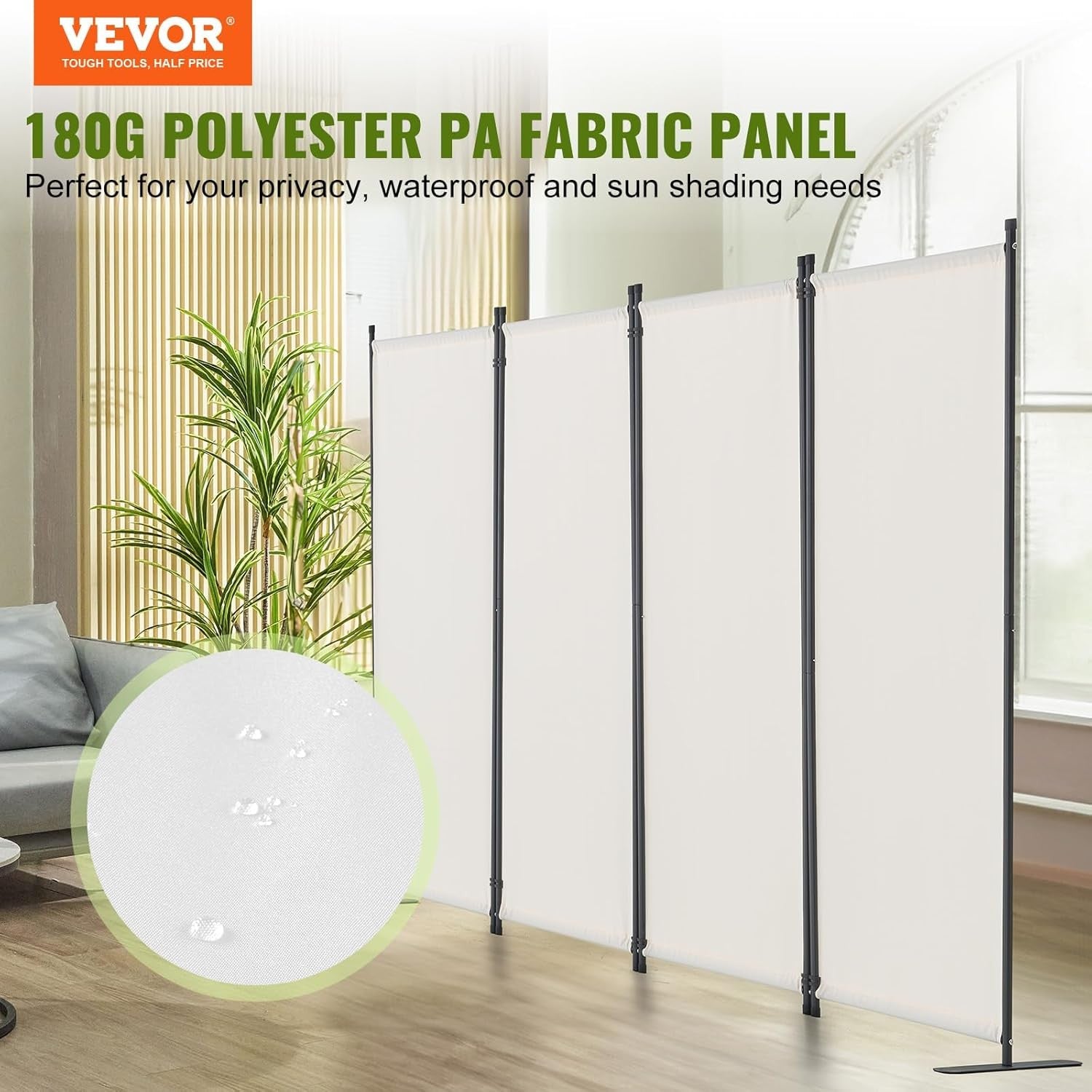 4 Panel Folding Room Divider White Fabric Freestanding Privacy Screen 288x173cm