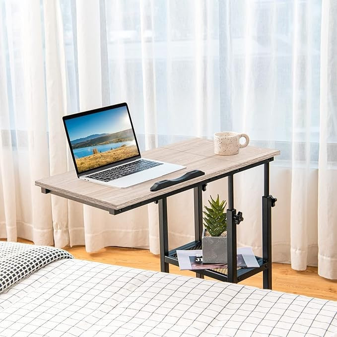 Rolling Sofa End Table Adjustable Laptop Desk Wheels Storage Natural