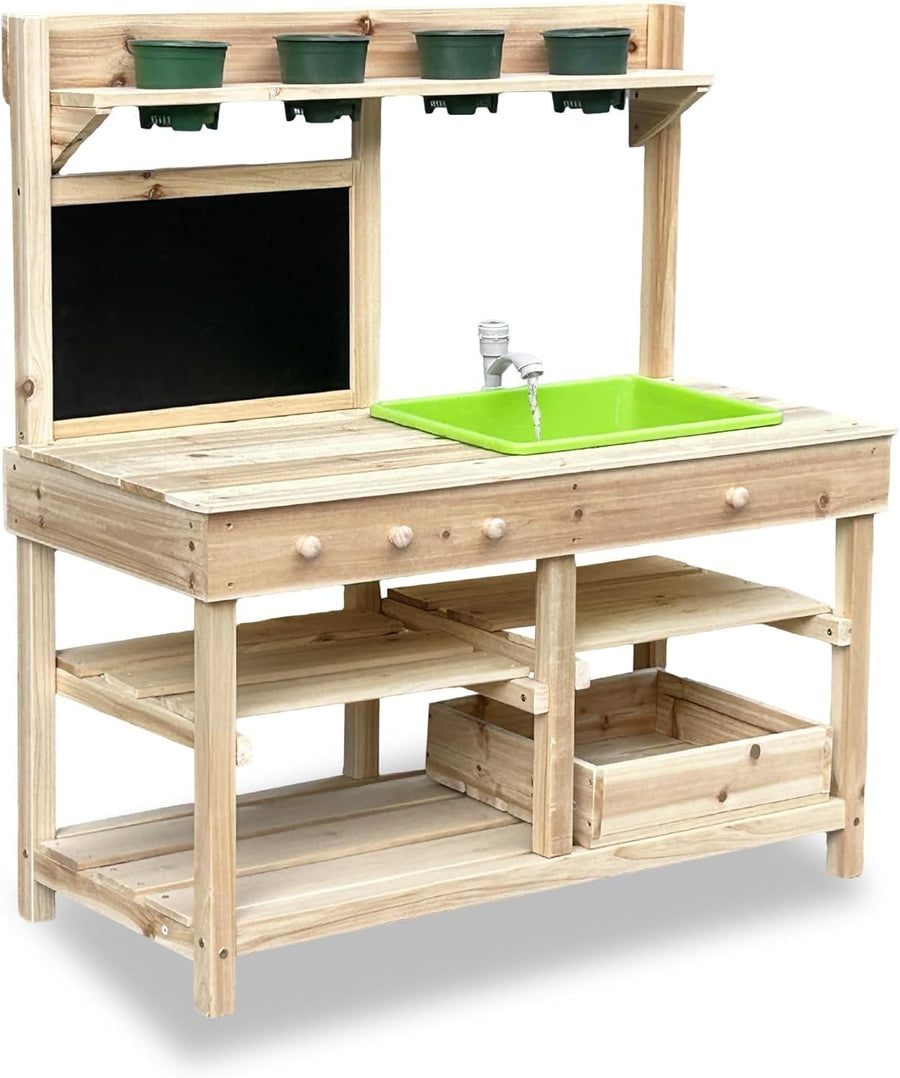 Outdoor Mud Kitchen for Kids Wooden Playset w/ Sink BBQ Grill