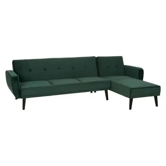 Green Velvet Corner Sofa Bed 3-Seater Pull Out Chaise Tufted Couch