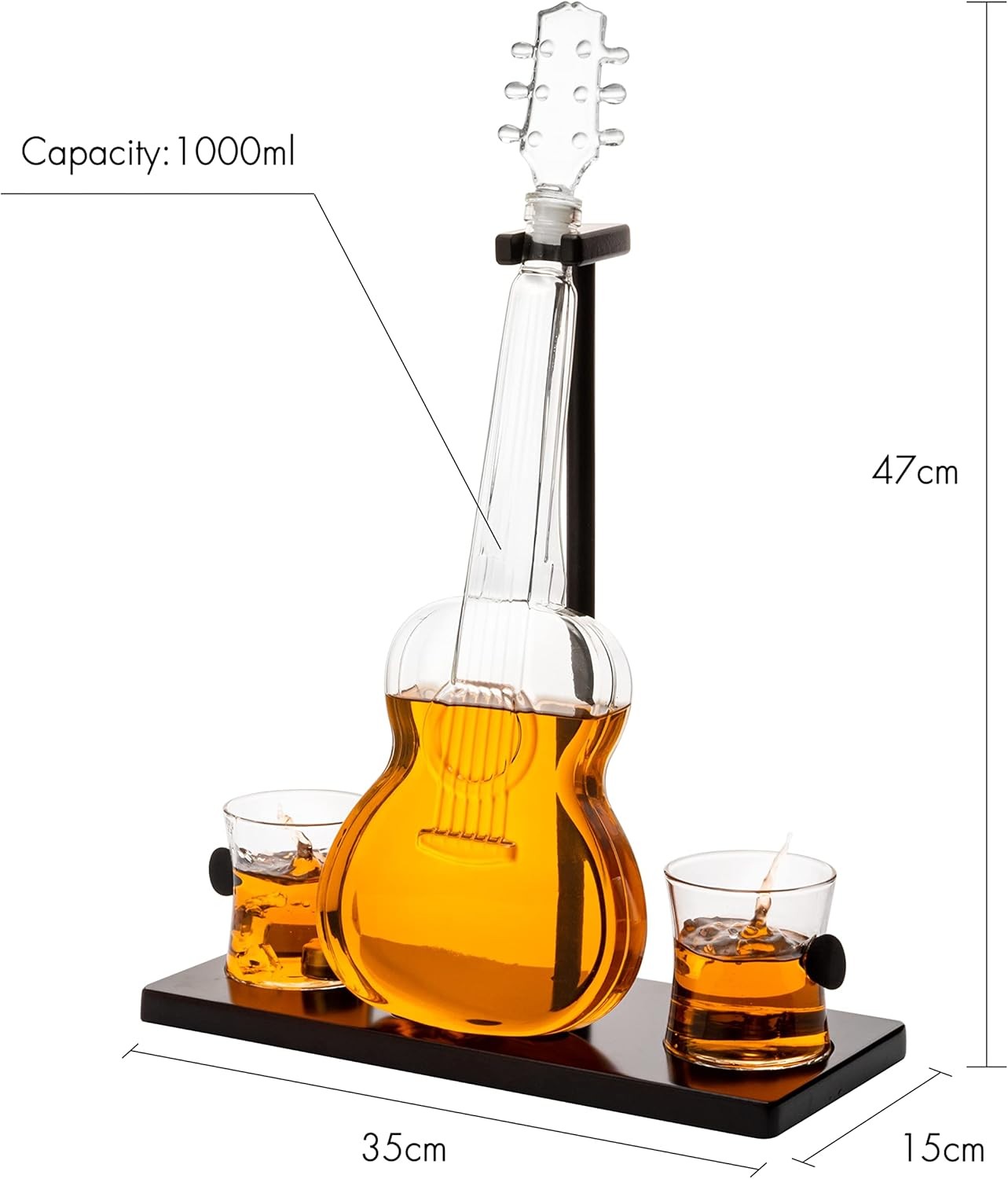 Guitar Whiskey Decanter 1L with Mahogany Base & 2 Glasses Music Lover Gift