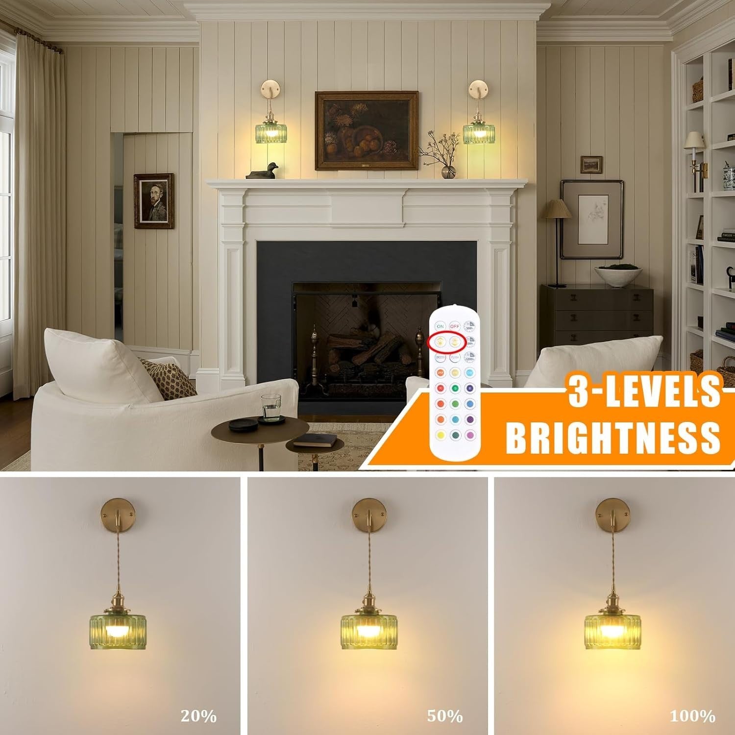 Rechargeable Wall Lights Set of 2 Indoor Sconces, Dimmable Corded Lamp