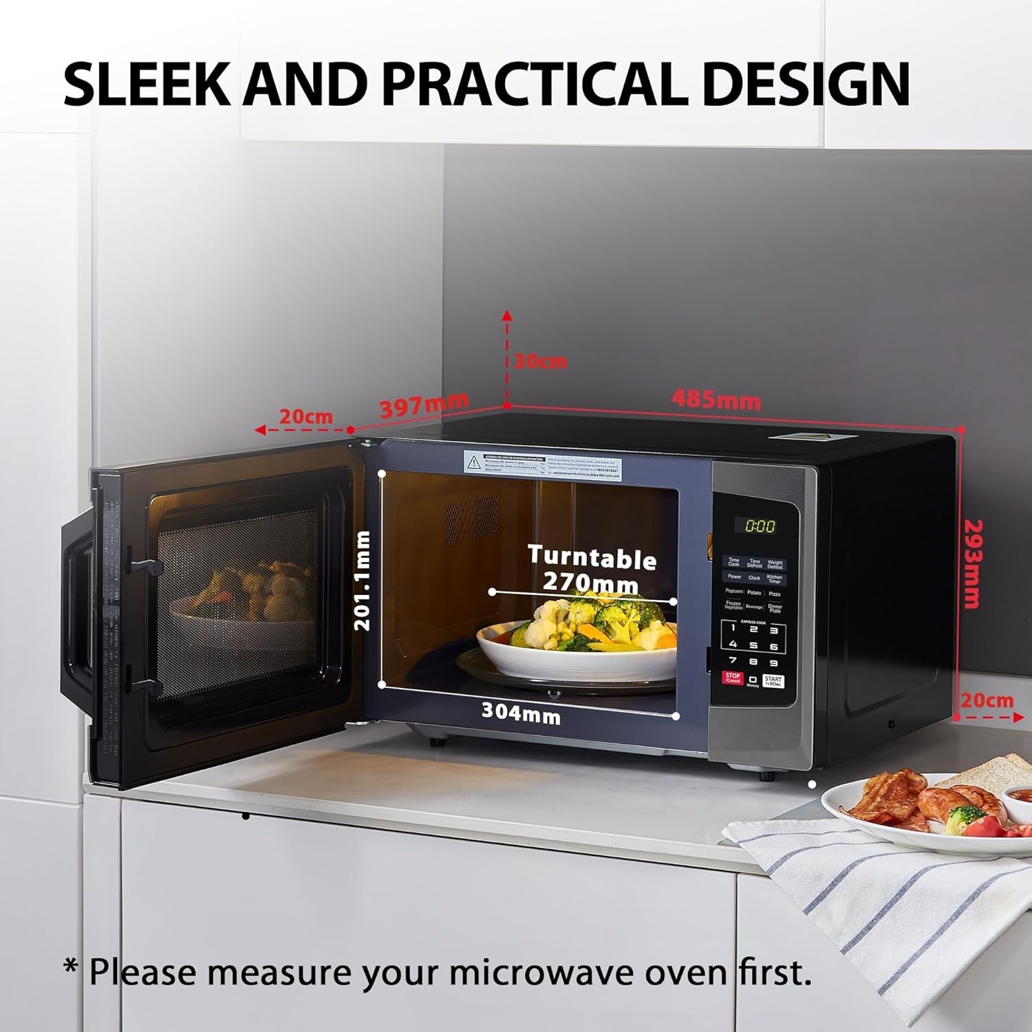 800W 23L Digital Microwave Oven Black Auto Defrost 6 Auto Cook Easy Clean