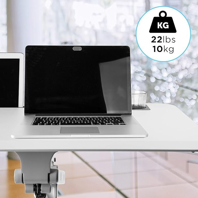 Mobile Sit Stand Laptop Desk on Wheels Adjustable Ergonomic Workstation White
